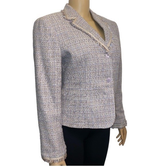 Rena Rowan Tweed Blazer Jacket Lavender Beige at the waist Fringe Edged size 8 - Picture 4 of 17